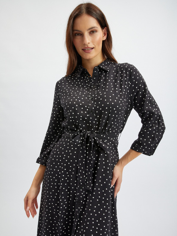 Orsay ORSAY fekete pöttyös női midi ingruha