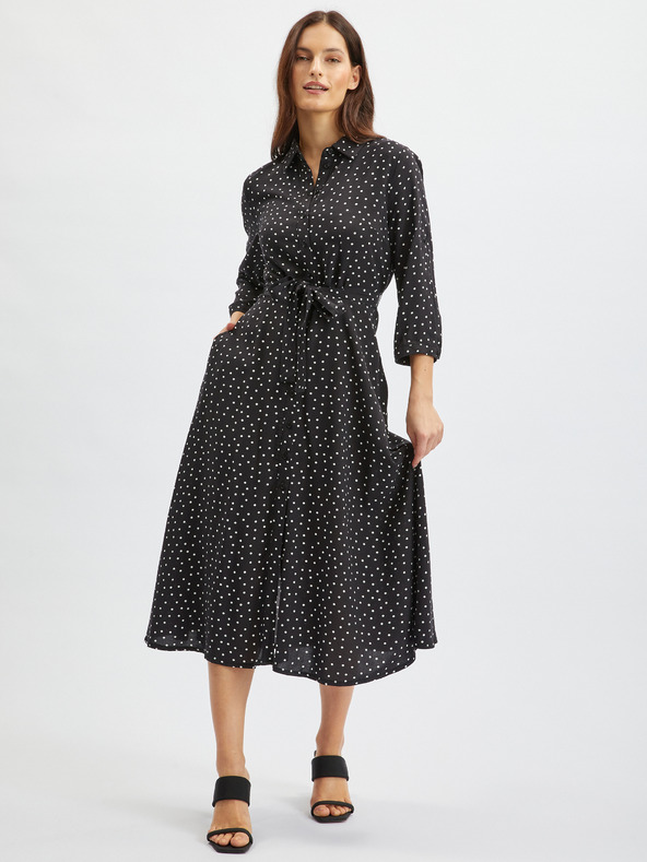 Orsay ORSAY fekete pöttyös női midi ingruha