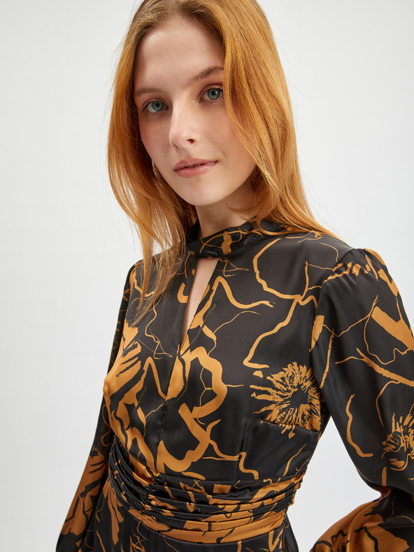 Orsay ORSAY barna-fekete virágmintás női szaténruha