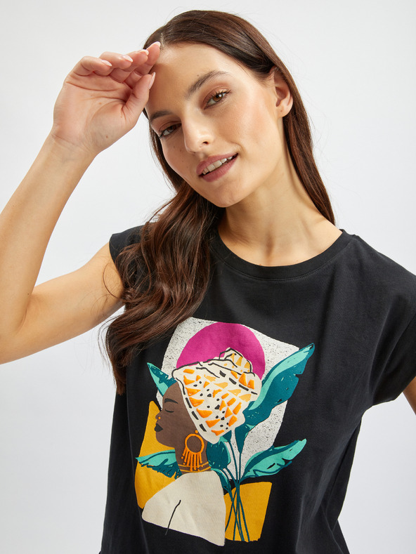 Orsay Fehér-fekete virágmintás póló ORSAY