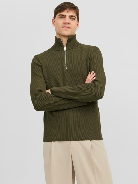 Jack & Jones Khaki színű férfi bordás Jack & Jones Perfect pulóver
