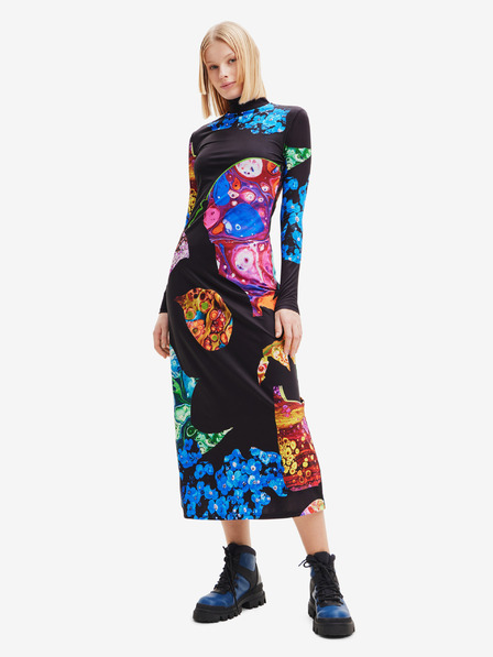 Desigual Kék-fekete női mintás maxiruha Desigual Arles - Lacroix kék és fekete