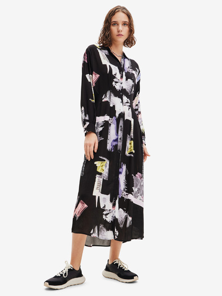 Desigual Fekete női mintás póló midi ruha Desigual Percy Percy