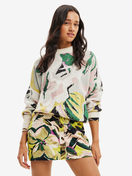 Desigual Zöld-fehér női Desigual Tropi mintás pulóver