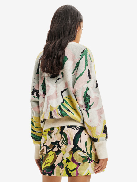 Desigual Zöld-fehér női Desigual Tropi mintás pulóver