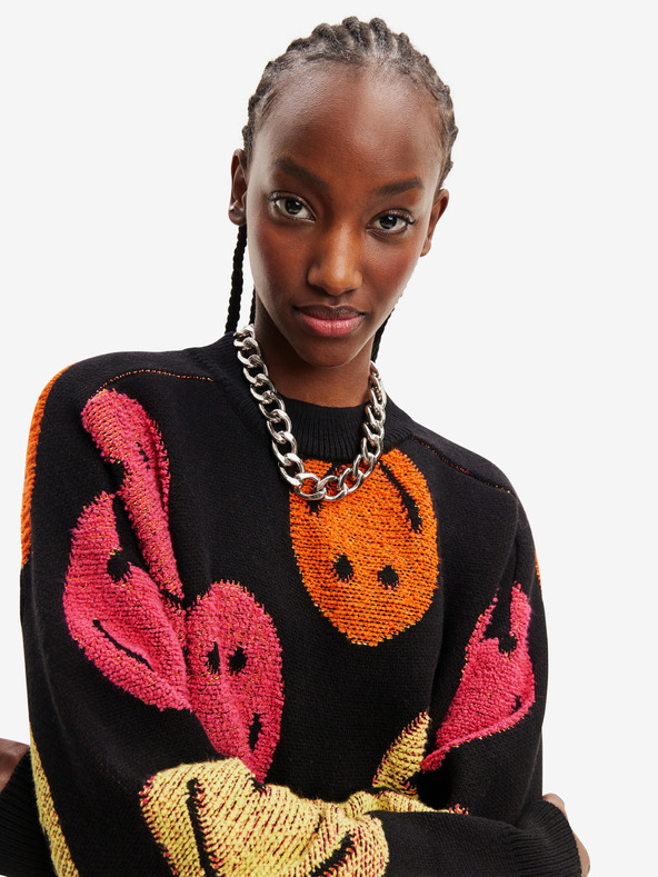 Desigual Fekete női Desigual Smiley mintás túlméretezett pulóver