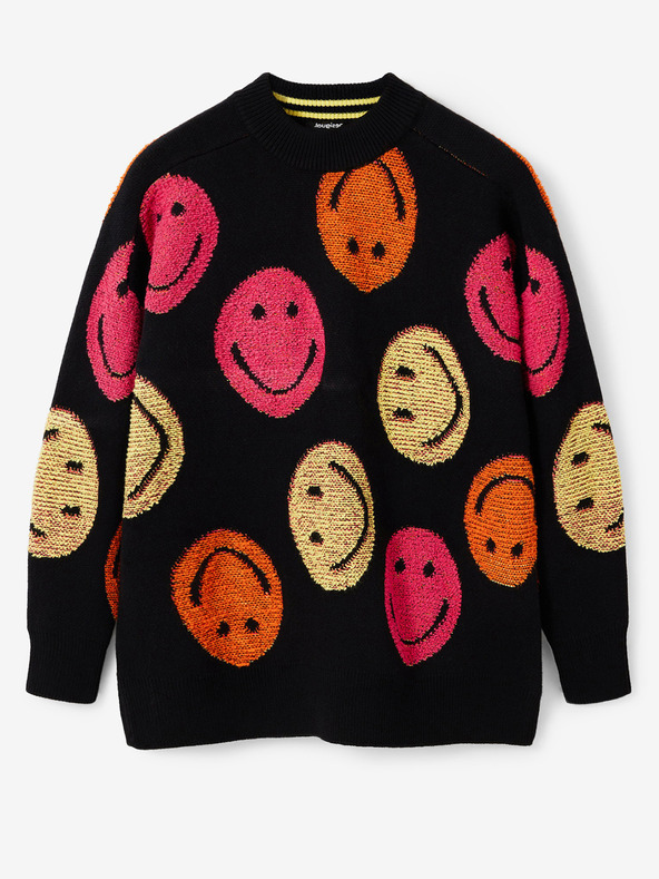 Desigual Fekete női Desigual Smiley mintás túlméretezett pulóver
