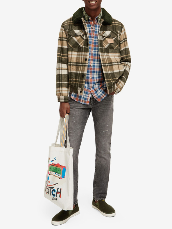 Scotch & Soda Zöld és bézs színű férfi gyapjúkeverék ingkabát Scotch & Soda Teddy