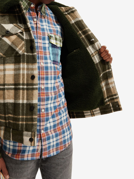 Scotch & Soda Zöld és bézs színű férfi gyapjúkeverék ingkabát Scotch & Soda Teddy