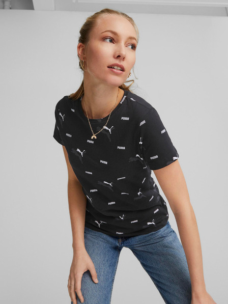 Puma Fekete női mintás póló Puma Logo Power fekete női póló