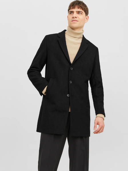 Jack & Jones Fekete férfi Jack & Jones Morrison gyapjúkeverék kabát
