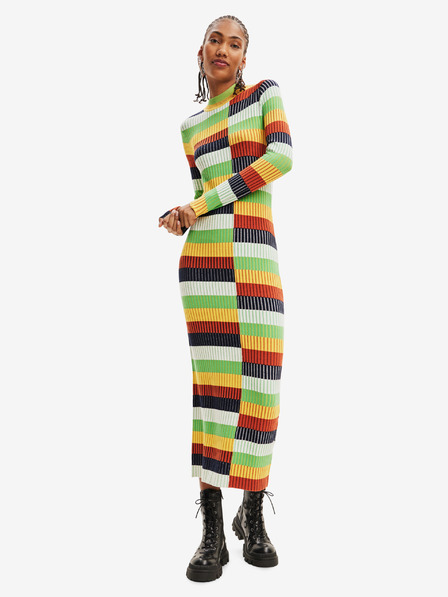 Desigual Desigual Sico sárga és zöld női csíkos pulóver ruha