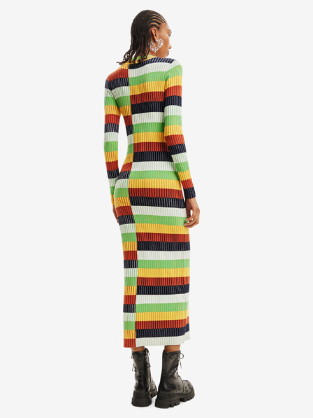 Desigual Desigual Sico sárga és zöld női csíkos pulóver ruha