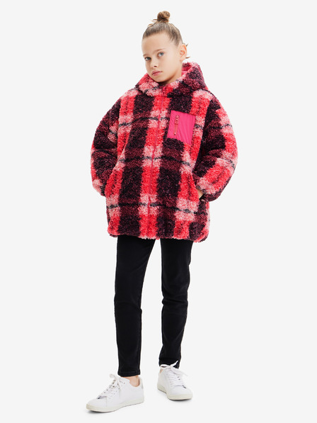 Desigual Desigual Blake rózsaszín lány téli kockás kabát