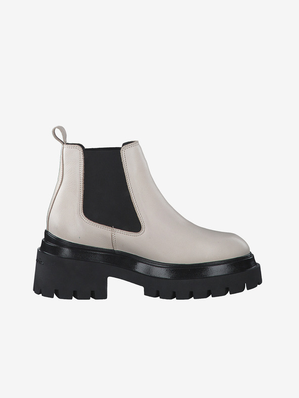 Tamaris Fekete-krémszínű bőr bokacsizma Tamaris