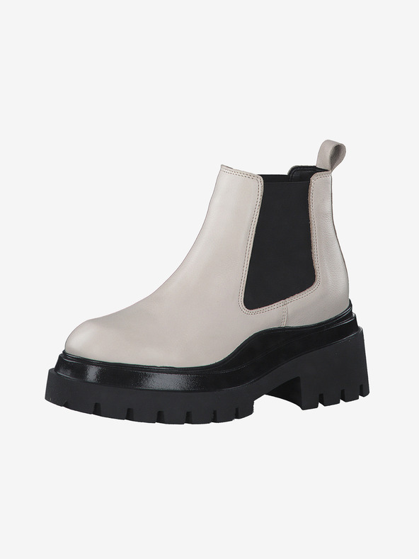 Tamaris Fekete-krémszínű bőr bokacsizma Tamaris