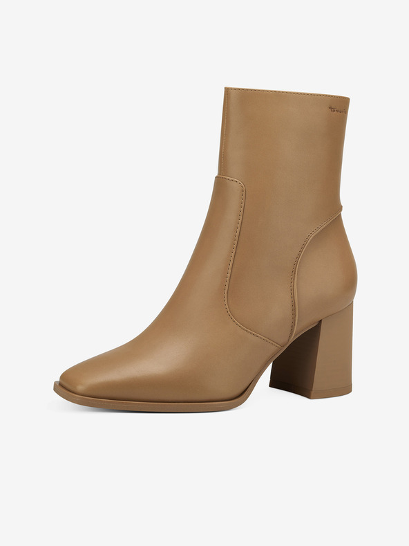 Tamaris Világosbarna bőr sarkú bokacsizma Tamaris