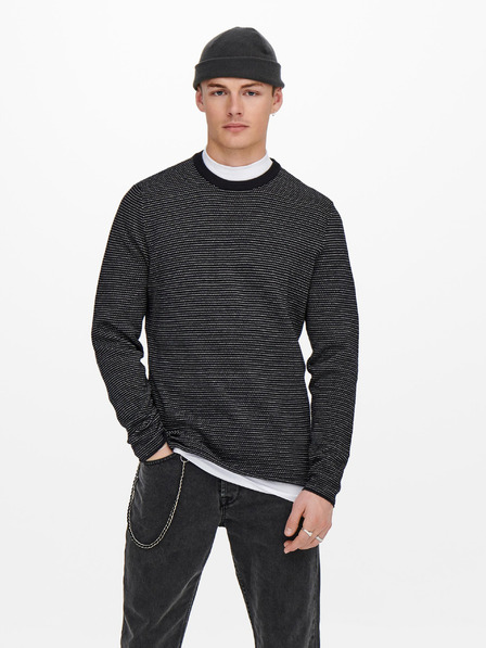 ONLY & SONS Sötétkék bordás pulóver ONLY & SONS Niguel