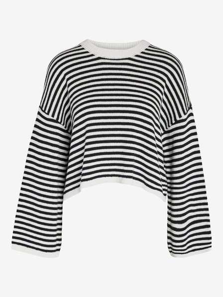 Noisy May Fehér-fekete női csíkos crop top pulóver Noisy May Lony