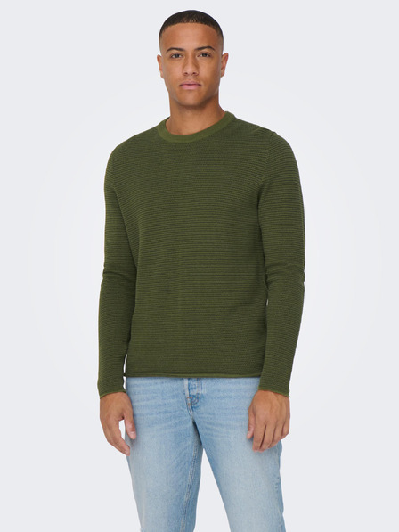 ONLY & SONS Khaki színű férfi bordázott pulóver ONLY & SONS Niguel