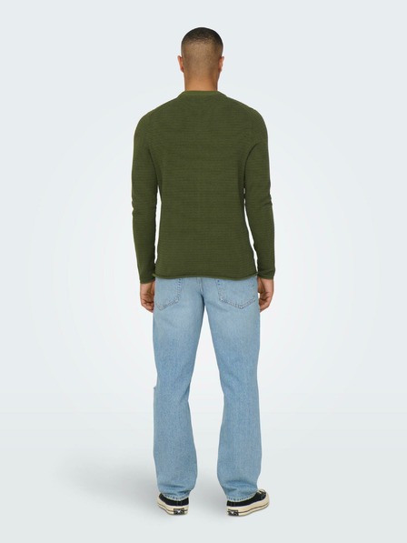 ONLY & SONS Khaki színű férfi bordázott pulóver ONLY & SONS Niguel