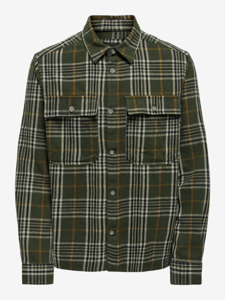 ONLY & SONS Bézs és zöld színű férfi ONLY & SONS Scott kockás flanel ing