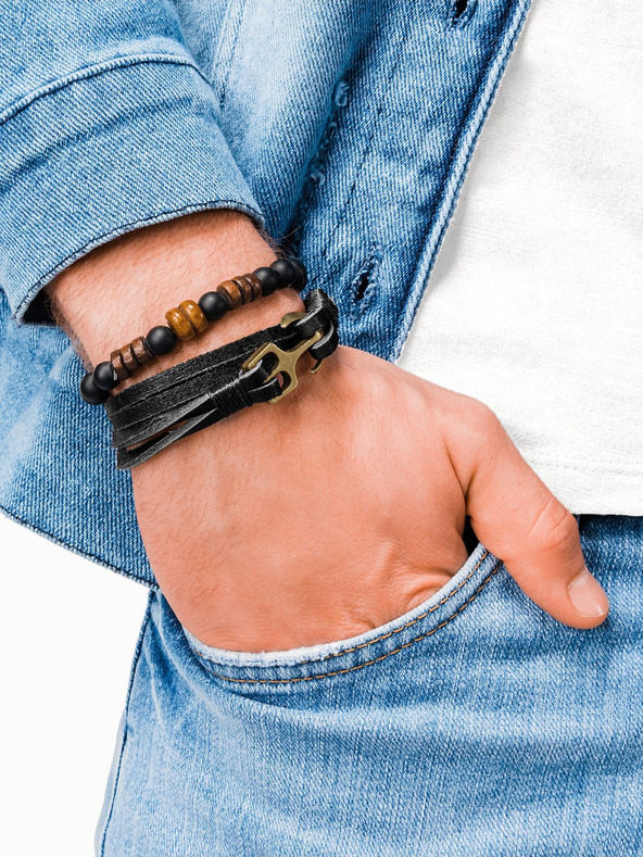 Ombre Clothing Fekete férfi bőr karkötő Ombre ruházat