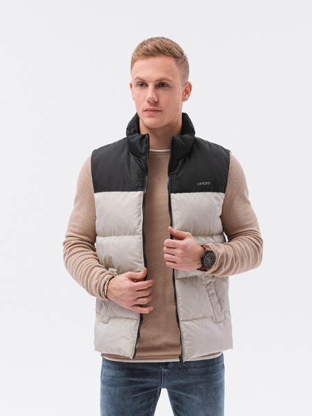 Ombre Clothing Fekete és bézs férfi steppelt mellény Ombre Ruházat