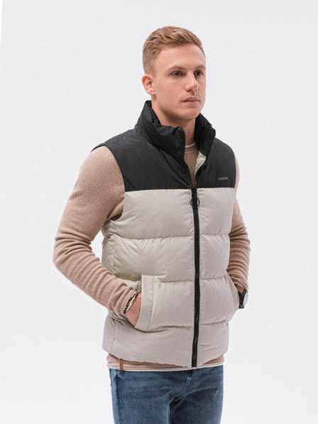 Ombre Clothing Fekete és bézs férfi steppelt mellény Ombre Ruházat