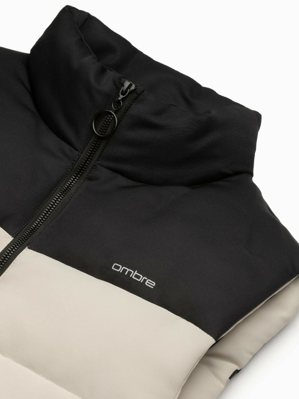 Ombre Clothing Fekete és bézs férfi steppelt mellény Ombre Ruházat
