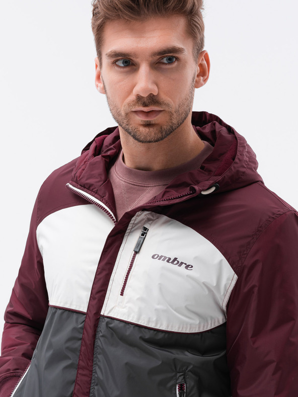 Ombre Clothing Ombre Clothing C447 férfi szürke és bordó átmeneti dzseki