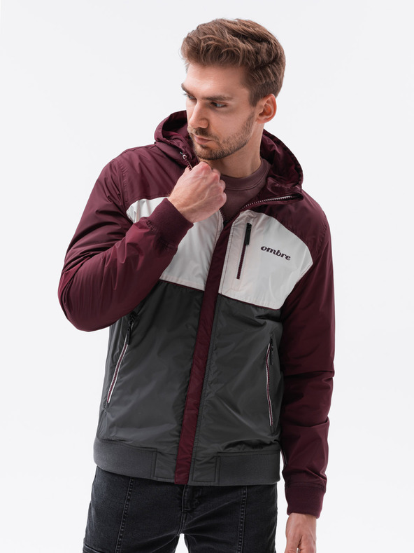 Ombre Clothing Ombre Clothing C447 férfi szürke és bordó átmeneti dzseki
