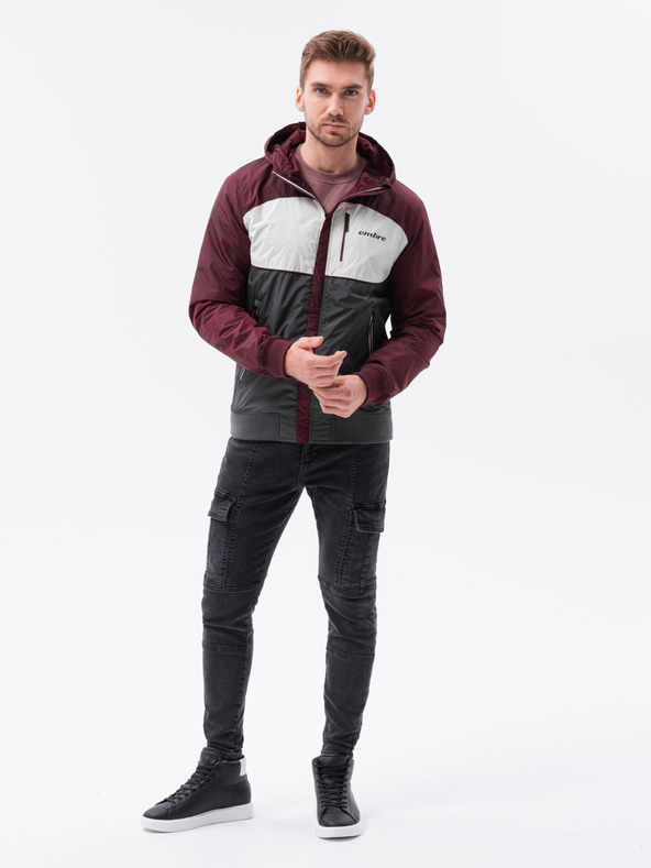 Ombre Clothing Ombre Clothing C447 férfi szürke és bordó átmeneti dzseki