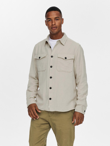 ONLY & SONS ONLY & SONS Milo bézs férfi ing zsebekkel