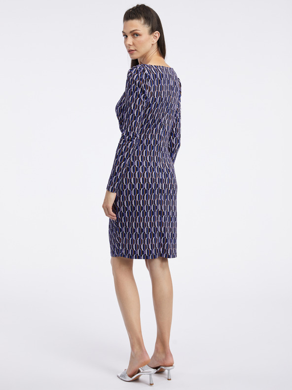 Orsay ORSAY sötétkék női mintás bundás ruha
