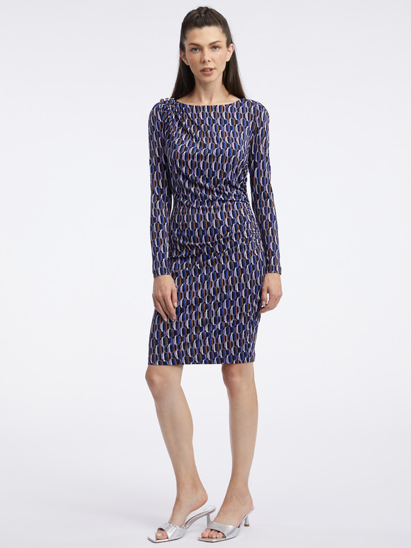 Orsay ORSAY sötétkék női mintás bundás ruha