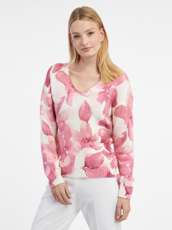 Orsay ORSAY rózsaszín-fehér női virágos pulóver ORSAY