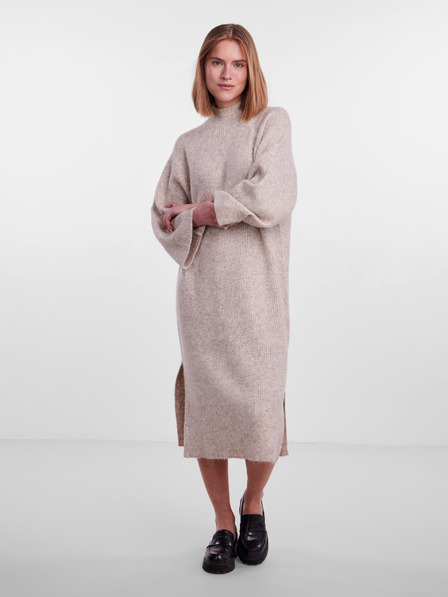 Pieces Bézs női oversize pulóver midi Pieces Jade Jade