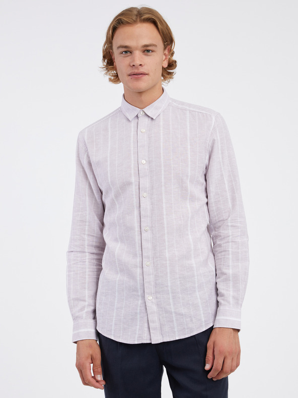 ONLY & SONS Világosszürke férfi csíkos, lenvászon keverék ing ONLY & SONS Caiden