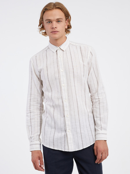 ONLY & SONS Krémszínű férfi csíkos lenvászon ing ONLY & SONS Caiden