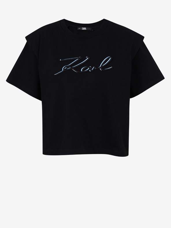 Karl Lagerfeld Fekete női póló vállpárnákkal KARL LAGERFELD