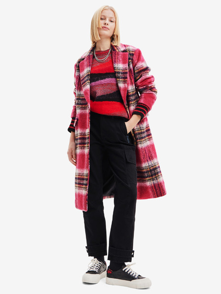 Desigual Rózsaszín női gyapjúkeverék kockás kabát Desigual Tommy Tommy