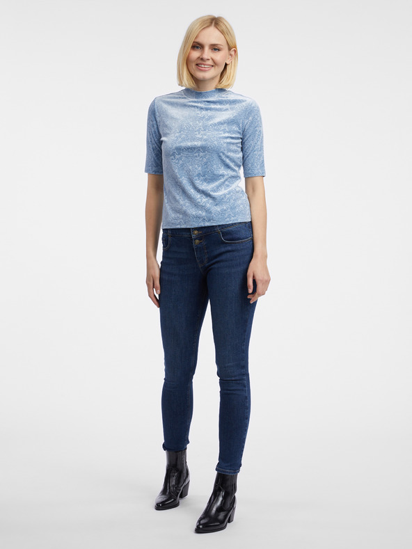 Orsay ORSAY világoskék női mintás bársony felső