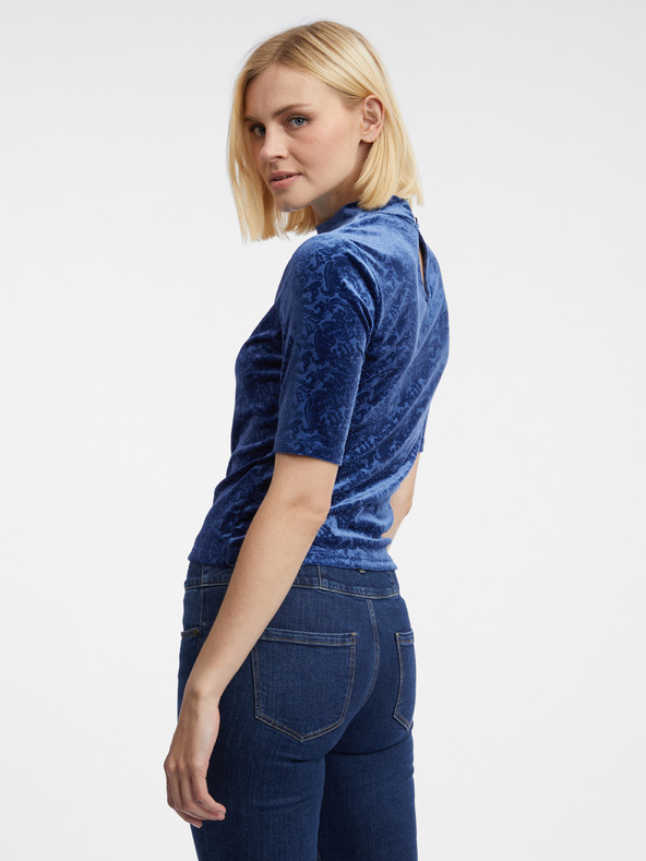 Orsay ORSAY sötétkék női mintás bársony felső