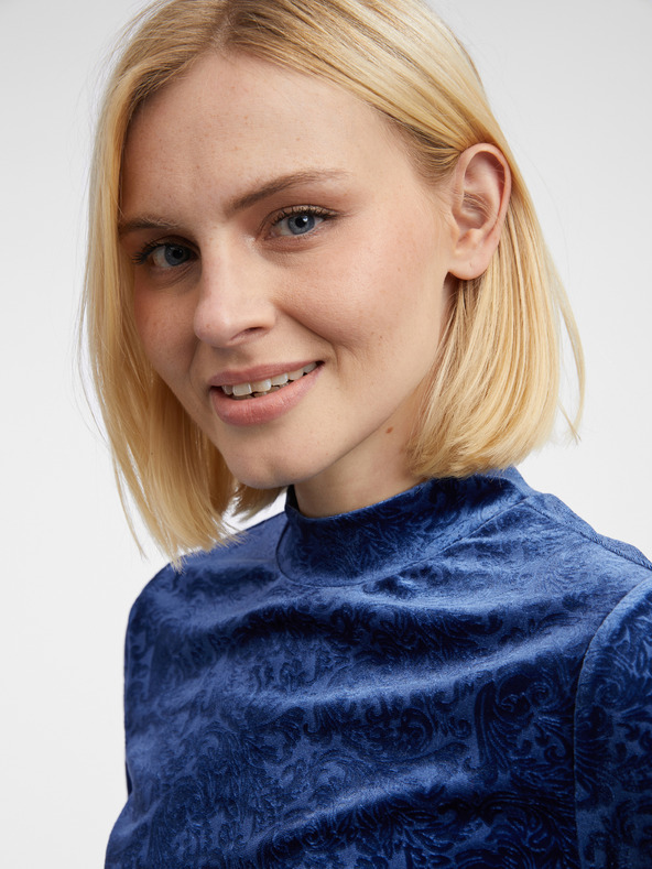 Orsay ORSAY sötétkék női mintás bársony felső