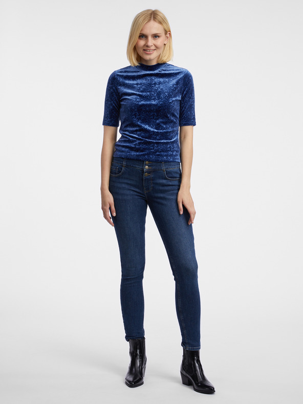 Orsay ORSAY sötétkék női mintás bársony felső