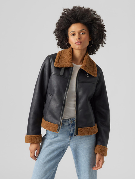 Vero Moda Barna és fekete női VERO MODA Manhattan bőrkabát