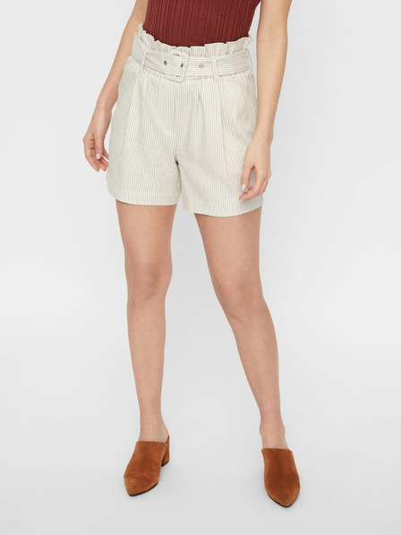 Vero Moda Bézs színű, csíkos, magas derekú rövidnadrág VERO MODA Gally