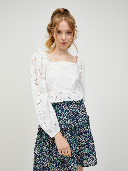 Vero Moda Fehér, perforált, ballon ujjú kivágott blúz VERO MODA Naima Naima