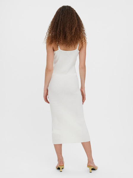 Vero Moda Krémszínű, bordázott pántos midi ruha VERO MODA Uzuri